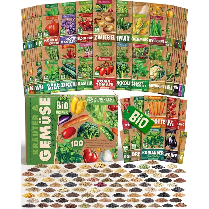 ZenGreens® - Bio Kräuter- & Gemüsesamen im 100er Set - 100 Kräuter- & Gemüse Samen für den einfachen Anbau im Garten, Balkon oder Hochbeet - Pflanzensamen - Saatgut – Bild 1