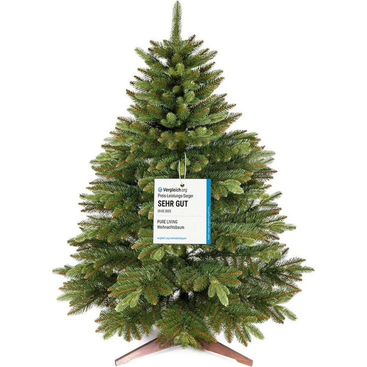 Premium Weihnachtsbaum künstlich 90cm - TESTSIEGER 10 Jahre GARANTIE - Naturgetreu, dichte Zweige, Künstlicher Weihnachtsbaum mit Holzständer, Christmas Tree Tannenbaum künstlich 90 cm Pure Living – Bild 1
