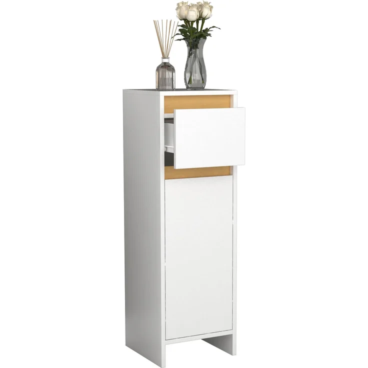 VCM Badmöbel Midischrank Malira 919807 Weiß / Honig-Eiche H. 95 x B. 30 x T. 30 cm – Bild 1