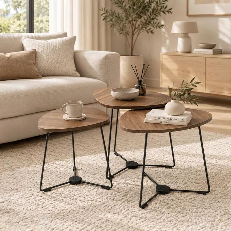 Skye Decor 'Pebble Nesting Table 39 - Walnut' Satztisch (3-teilig), Walnuss, 39 x 55 x 52 cm