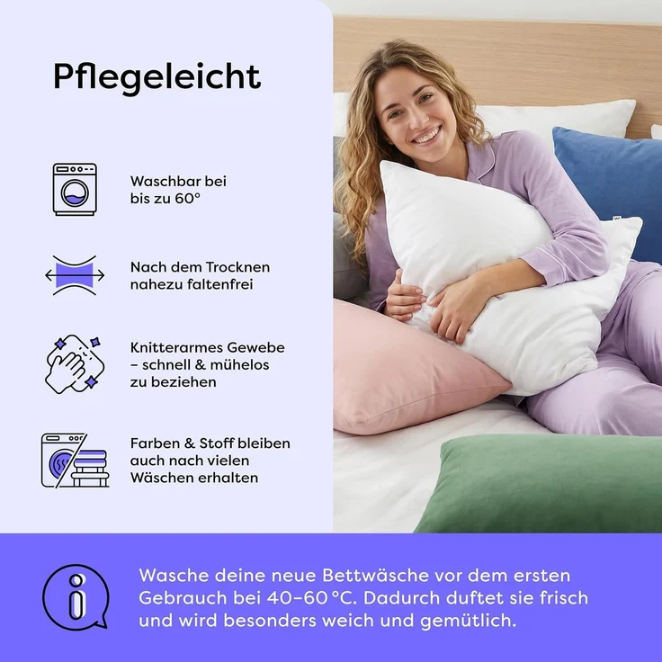 Wolkenfeld Kissenbezug Mikrofaser Kissenbezug - Allergiker Kopfkissenbezug - unfassbar weich, Größe 80x80, 40x80 und 70x90 cm I versteckter Reißverschluss – Bild 8