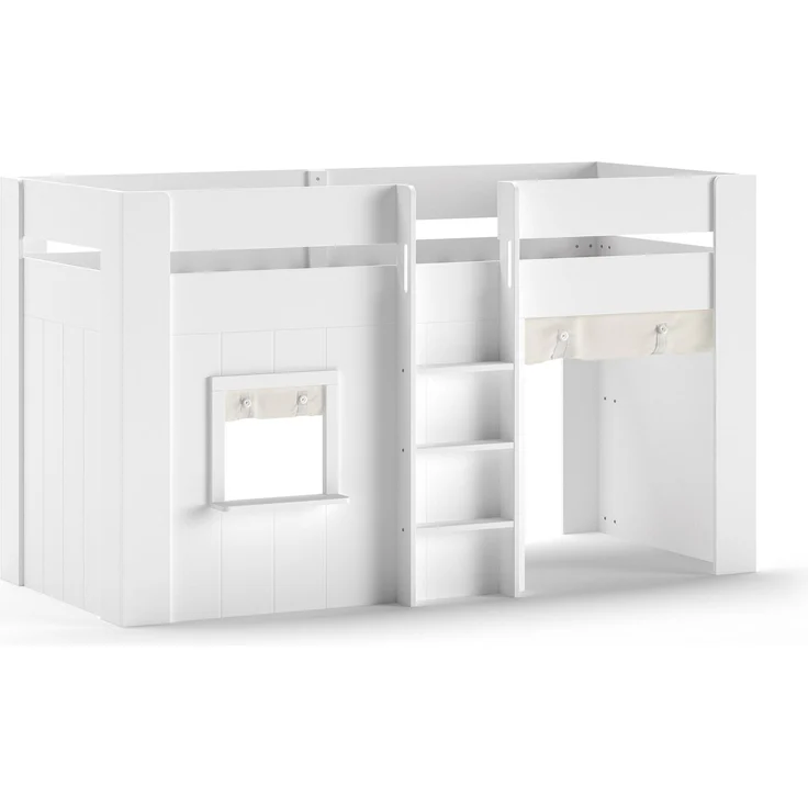 RENO Halbhohes Spielbett 90x200 inkl. Vorhangset MDF Creme-Weiß – Bild 4