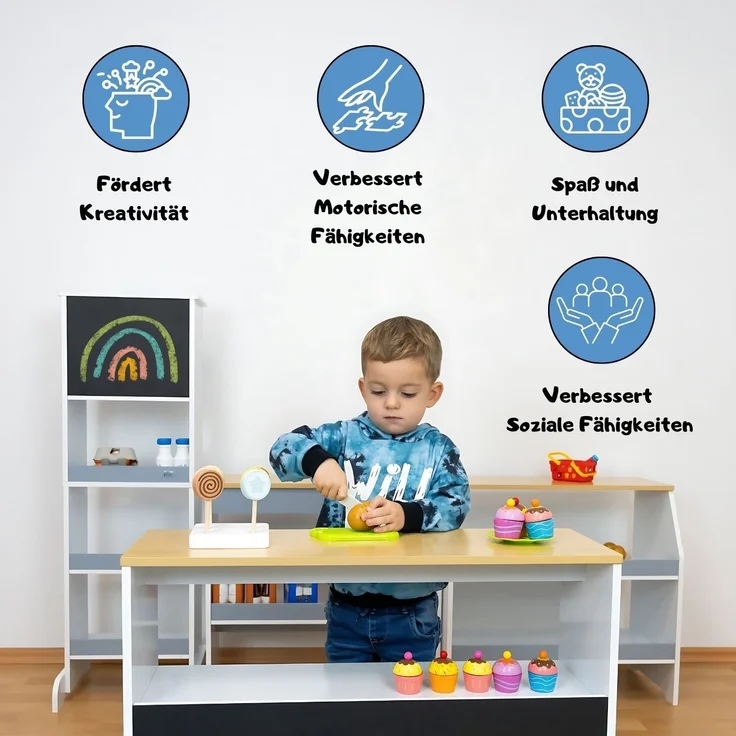 Coemo Spielküche Ida 4er Set aus Holz 4-tlg. Kinderküche in Grau – Bild 4