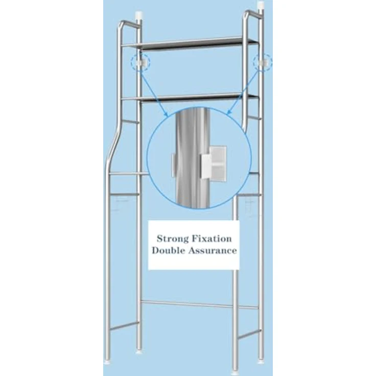 GarveeLife Toilettenregal, 3-stufiges Multifunktionsregal für das Bad, Regal Über der Toilette mit Aufbewahrungskörben, Platzsparendes WC-Regal, Leicht zu Montieren, 50 x 25 x 160 cm, Silber – Bild 6