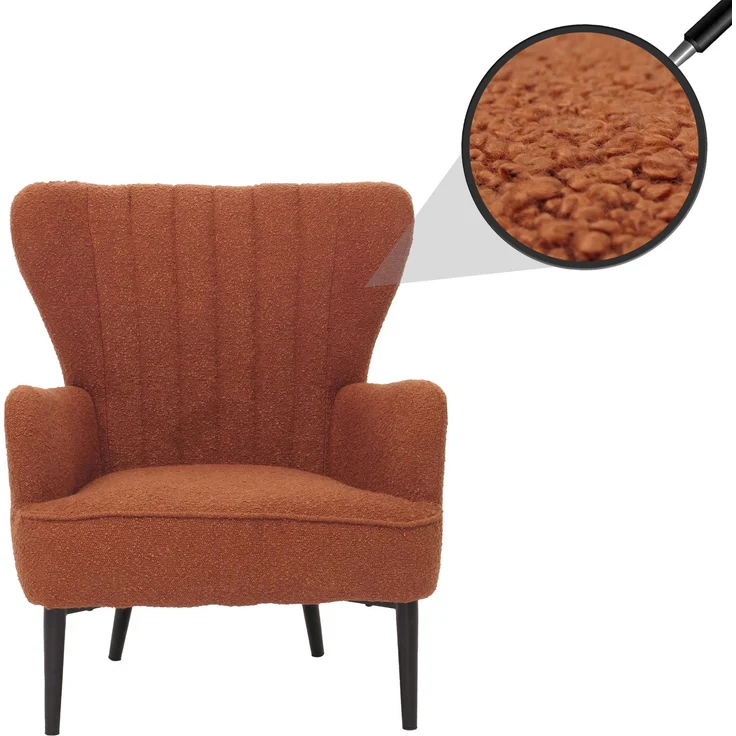 Lounge-Sessel HWC-K37, Cocktail-/Ohrensessel Polsterstuhl Retro Vintage Stoff Bouclé (600g/m²) ~ terrakotta – Bild 1