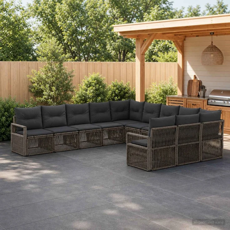 vidaXL Gartensofa-set 11 stk. 11-Sitzer Grau Poly-Rattan 3435851 – Bild 1