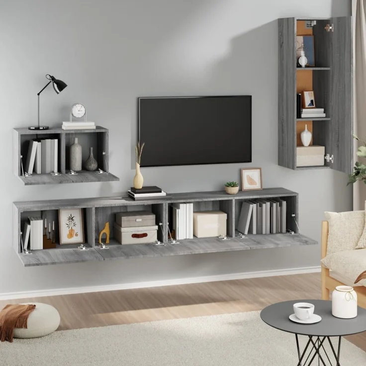 4-tlg. TV-Schrank, Fernsehschrank Grau Sonoma Holzwerkstoff – Bild 3