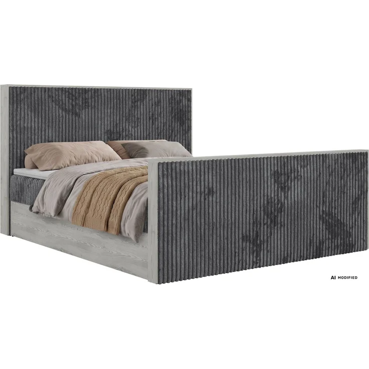 Boxspringbett NORDIC DUO 160 x 200 cm mit Matratze H3, hohe Kopfteil Doppelbett inkl. Topper T25 Holzoptik zwei Bettkästen - Grau Cord – Bild 7