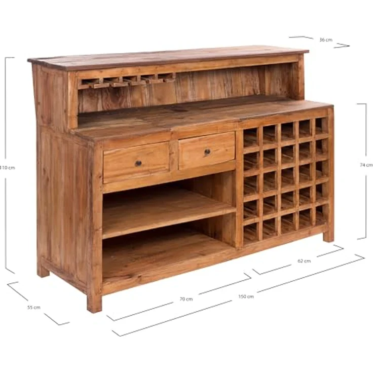 DESIGN DELIGHTS Barschrank BARSCHRANK "PUREWOOD", 150x110x55cm (BxHxT), Hausbar, Verkaufstresen – Bild 3