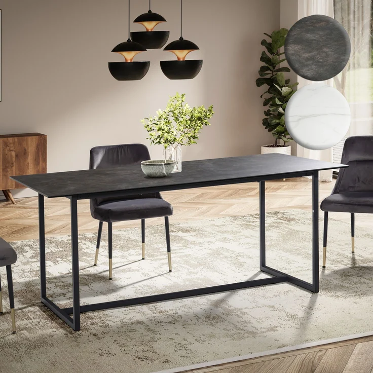 FineBuy Design Esstisch 180 × 90 cm – Glas-Keramik Tischplatte – moderner Esstisch mit Metallgestell – kratzfest, hitzebeständig & pflegeleicht – ideal für Esszimmer & Küche