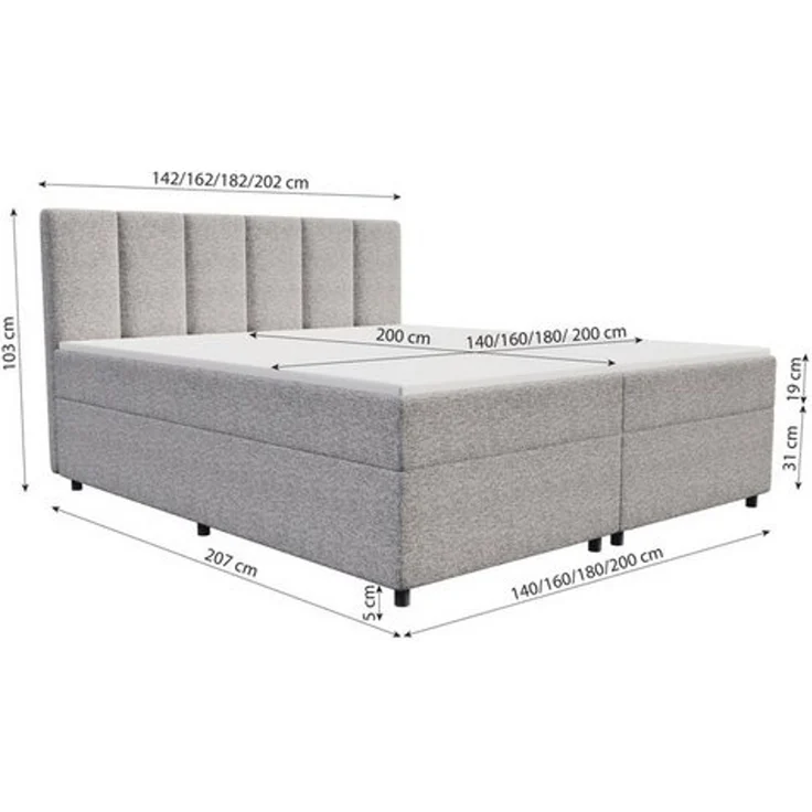 99rooms Bergamo Boxspringbett Webstoff MALMO_NEW Weiß 200x200 cm Schaum Topper 3,5 cm – Bild 4