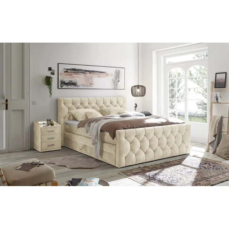 ED Lifestyle Cashfield 8 Boxspringbett Holzwerkstoff/Tonnentaschenfederkern H2 180x200 cm Creme