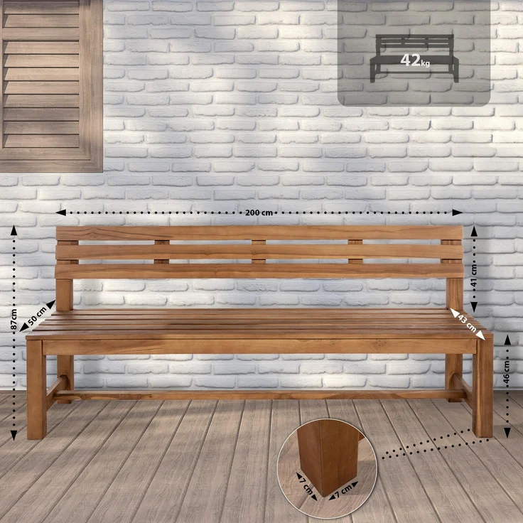 Gartenbank Teakbank CUGAD - Holz Teak 200x50x85 cm | Holzbank 200 Cm Gartenbank Sitzbank Mit Lehne Wetterfest Bank Garten Terrasse – Bild 7