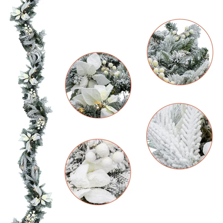 Spetebo Girlanden Weihnachtsgirlande oder -Kranz mit Schnee und weißen Blumen (1-tlg), mit Timer Funktion – Bild 4