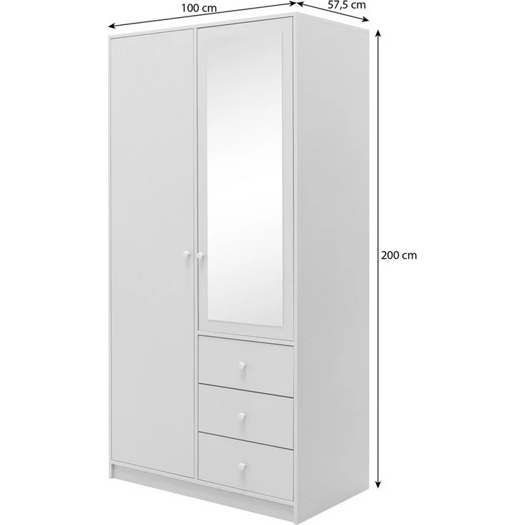 Beautysofa Kleiderschrank SOLEA mit Spiegel und 3 Schubladen (Zur Auswahl: zweitürig, dreitürig oder viertürig, verschiedene Farben) Höhe 200 cm – Bild 2