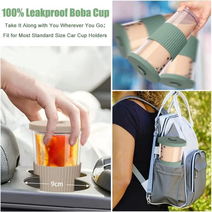 Bubble Tea Becher 24oz mit Deckel Strohhalm Grün Kaffee 2er Set – Bild 6