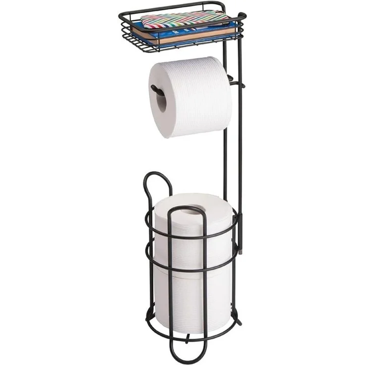 mDesign Toilettenpapierhalter Regal Ablage freistehend Metall Mattschwarz – Bild 5