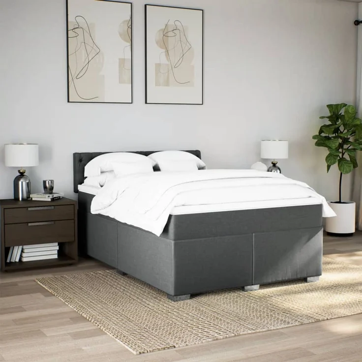 vidaXL Boxspringbett mit Matratze Dunkelgrau 140x200 cm Stoff 3285919 – Bild 3