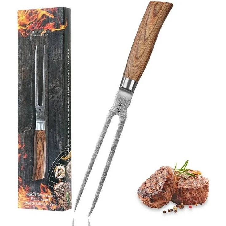 Wakoli Tranchiergabel Edib Pro Damast Tranchiergabel I Serviergabel Grillgabel I 18cm Klinge, 67 Lagen Damaststahl, VG-10 Stahlkern – Bild 4