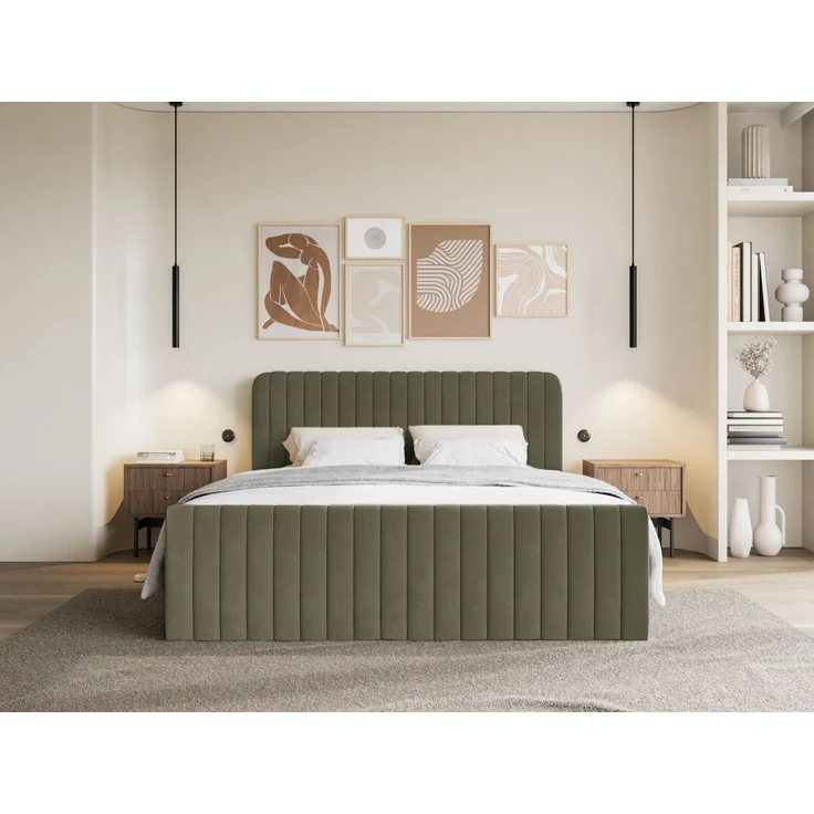 Selsey 'Saliano' Boxspringbett mit Bettkasten, Topper und Samtbezug, Olivgrün, 200x200 cm – Bild 2