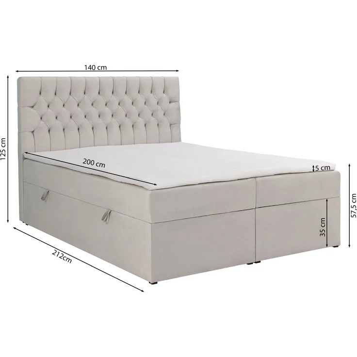 Selsey 'Daissy' Boxbett 140×200 mit Matratze und Topper, Samt, Dunkelgrau – Bild 4