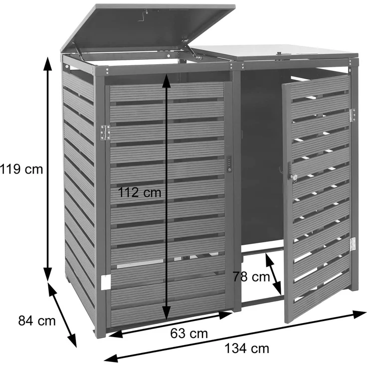 2er Mülltonnenverkleidung HWC-K14, Mülltonnenbox Mülltonnenabdeckung, 119x134x84cm WPC Metall 78kg ~ anthrazit – Bild 4