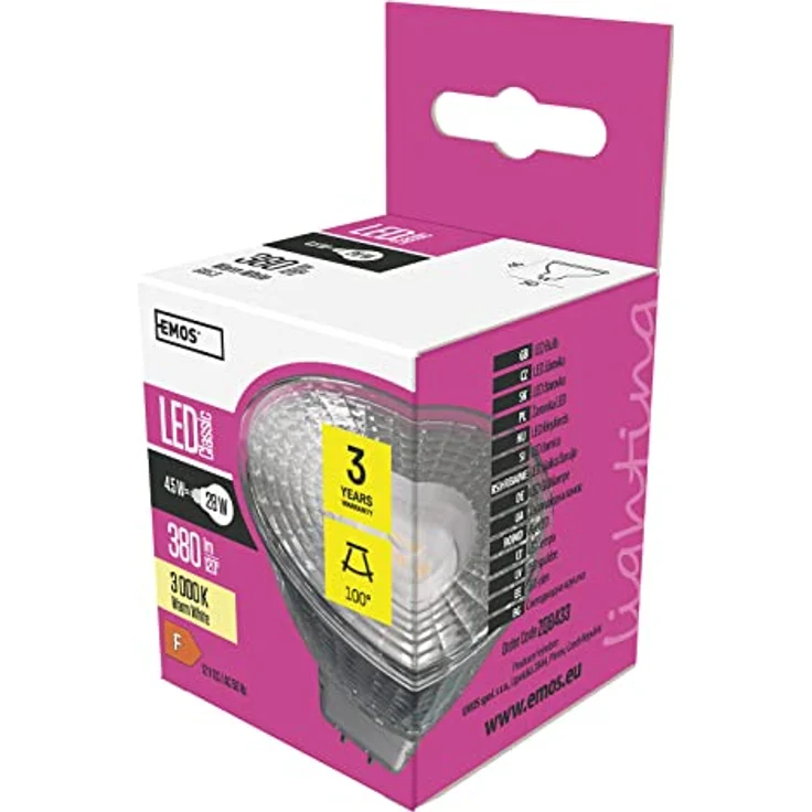 EMOS LED Lampe Spot ZQ8433, 4,5W MR16 GU5.3, Ersatz für 28W Halogen, 380lm, Warmweiß 3000K, 30000 Stunden Lebensdauer, CRI 80, 100° Abstrahlwinkel – Bild 1