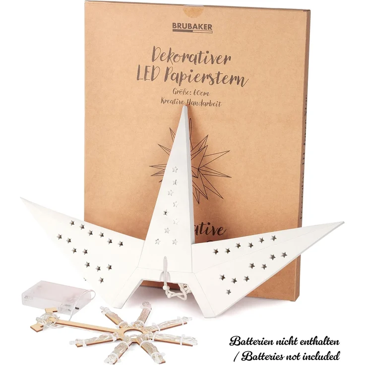 BRUBAKER LED Stern Weihnachtsstern für Innen - 60 cm XXL Leuchtstern - Hängend, Batteriebetrieben mit Timer, LED fest integriert, Warmweiß, Adventsstern für Fensterdeko Weihnachtsdeko - Papierstern Weihnachten – Bild 4