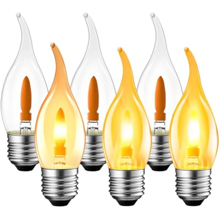 LVWIT E27 Flammen Glühbirne Warmweiss 1W, Flammeneffekt Licht T35, Flackernde Lampe LED Flackerlicht Flackerlampe für Zuhause Garten Bar Halloween Weihnachten, Ersetzt 3W Glühlampen, 1800K, 6er Pack – Bild 2
