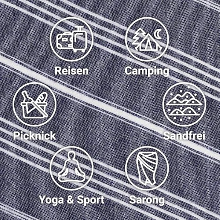 LeStoff Hamamtuch - 100% Bio-Baumwolle, 95 x 180 cm, Vorgewaschen, Saugstark, Schnelltrocknend, Badetuch, Badehandtuch groß, Saunatuch Herren, Saunahandtuch Damen, Sauna, Wellness, Spa (Dunkelblau) – Bild 5