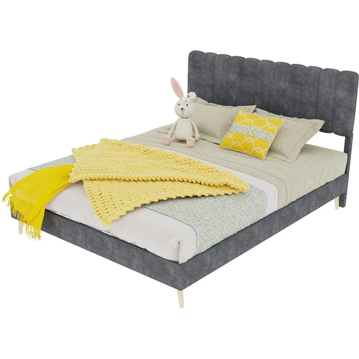 Novelux Polsterbett 140x200 cm mit Weichem Kopfteil – Stabiles Plattformbett aus Holz & Samt Grau, Modernes Minimalistisches Bettgestell ohne Matratze – Bild 1