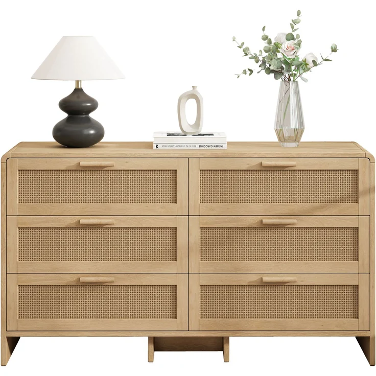 Kommode Kleiderschrank Rattan 6 Schubladen Natur Arc Shaped Corner Aufbewahrung Sideboard Dressingtable – Bild 6