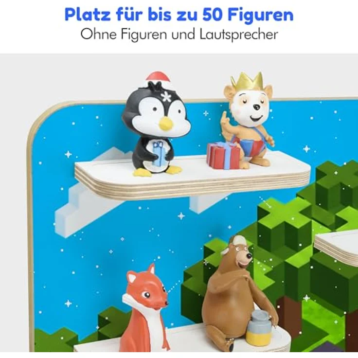 stadtecken Holzregal für Tonies & Toniebox – Musikbox Wandregal aus 10mm Holz – Platz für 35-50 Figuren mit Magnetfunktion – Handgefertigt – Zum Aufstellen oder Aufhängen (Pixelwald Abenteuer, Groß) – Bild 5