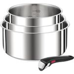 Tefal Topf-Set Ingenio Preference, Topfset Induktion, abnehmbarer Griff, platzsparend, Edelstahl (Set, 4-tlg, 3x Stielkasserollen Ø 16/18/20 cm, 1x abnehmbarer Griff), stapelbar, hochwertiger Edelstahl, für alle Herdarten geeignet, L898S4