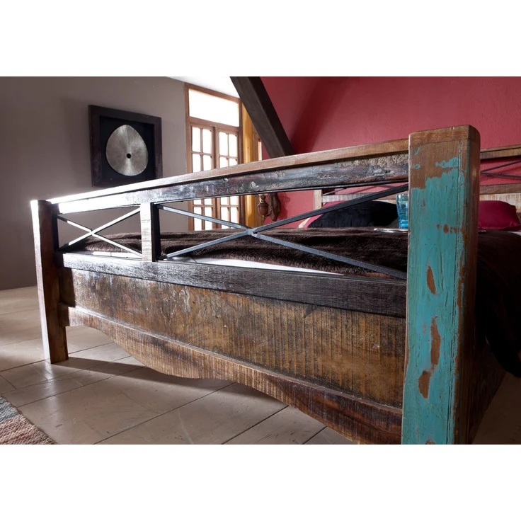 Bett Altholz 186x216x100 mehrfarbig lackiert NATURE OF SPIRIT #47 – Bild 5