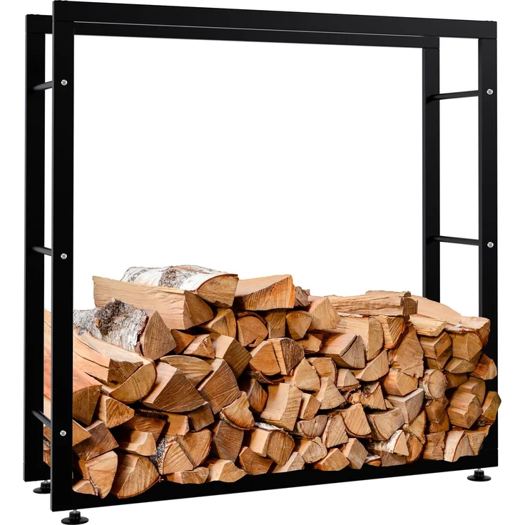 DELUKE® Kaminholzregal innen Metall SATLO - für Feuerholz Brennholzregal innen Kaminholzständer Kaminholzhalter Feuerholzregal InnenSchwarz, 25x100x100cm – Bild 1