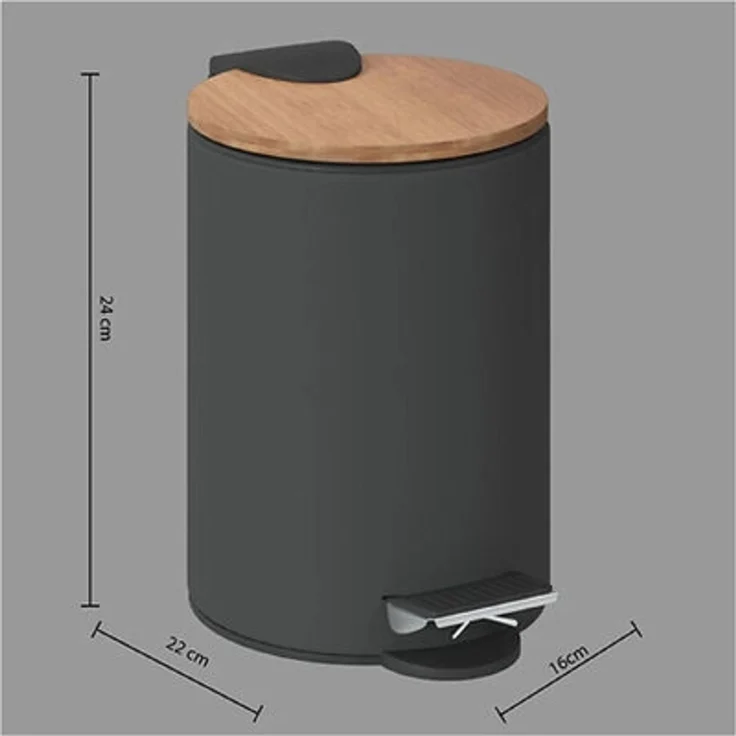 Kosmetikeimer Badmülleimer Softclose Mülleimer 3l Grau Bambus modern leise 5five – Bild 4