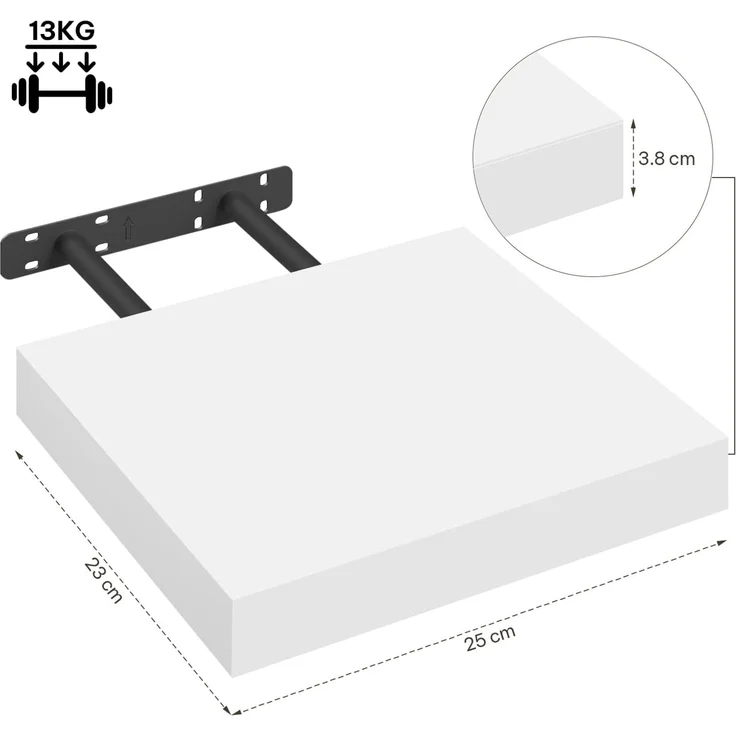 eSituro Wandregal, schwebendes Regal für Wandmontage, Schweberegal Hängeregal Wandbrett im Wohnzimmer Schlafzimmer Küche Badezimmer, arktisweiß, MDF, 25 x 3,8 x 22,9 cm – Bild 3