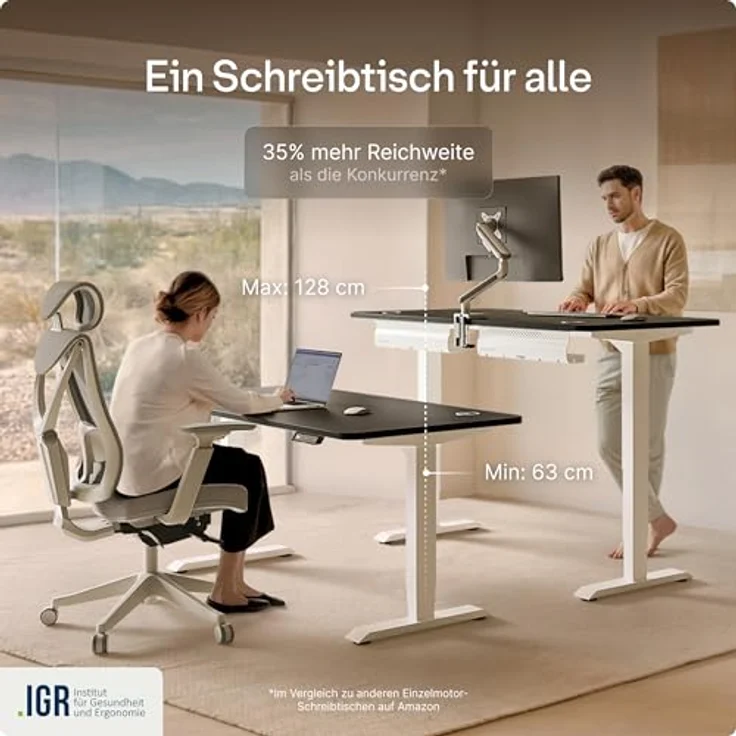 Höhenverstellbarer Schreibtisch - Höhenverstellbar Elektrisch mit Flüsterleisem Dual-Motor & Touchscreen - Hohe Tragfähigkeit - Stehtisch von Desktronic, Weiß + Schwarz, 140x70 cm – Bild 8
