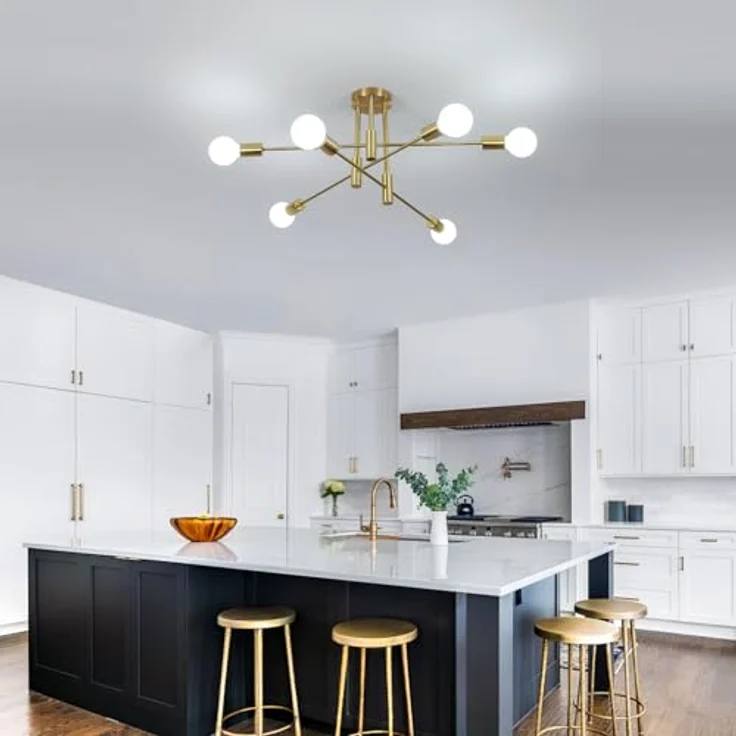Goeco Vintage Deckenleuchte 6 Flammig E27 Fassung Max. 60 W Gold Kronleuchter Retro Sputnik Deckenlampe für Schlafzimmer Wohnzimmer Küche, Glühbirnen Nicht Inbegriffen – Bild 7