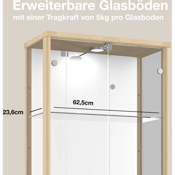 K-Möbel Glasvitrine C1084 (Glasvitrine (176x67x33 cm) mit 2 Glastüren) Glasvitrine stehend – Bild 5