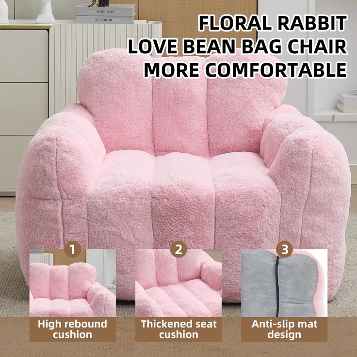 Abrihome Sitzsack ohne Montage für Erwachsene, Rosa, 90x105x75 cm – Bild 4