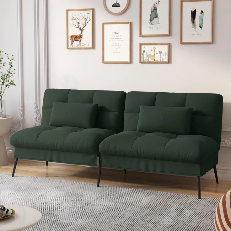 COMHOMA Sofa Schlafsofa mit Schlaffunktion, überzug Futon Klappsofa, Bettcouch, ecksofa, Couch Gästebett, 3-Sitzer Sofa, mit verstellbare Rückenlehne aus Stoff Grün – Bild 2
