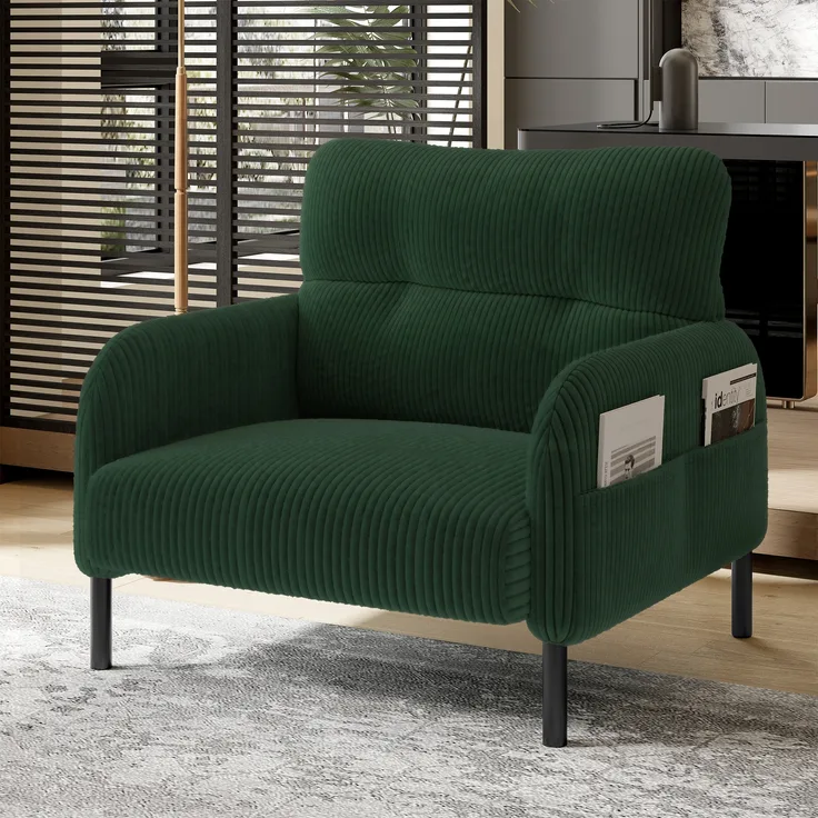 LVHOM Sessel mit Seitentaschen, Relaxsessel Cordstoff, Polstersessel Lehnstuhl Wohnzimmersessel mit Metallbeine