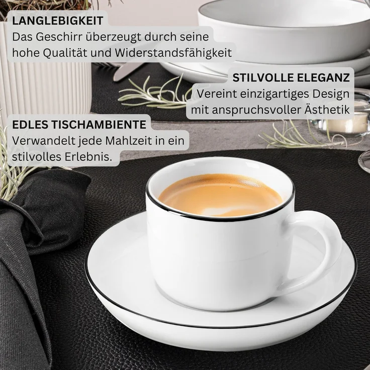 SÄNGER Porzellan Kaffeetassen Set Marlo Black Rim 12-teilig für 6 Personen – Bild 5