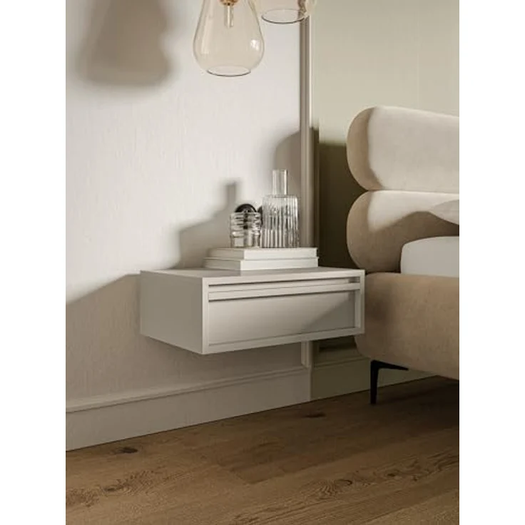 Selsey Nachtschrank Evo, Greige, hängende Nachtkonsole mit 1 Schublade, 50x17x34 cm, kratzfest und pflegeleicht – Bild 4