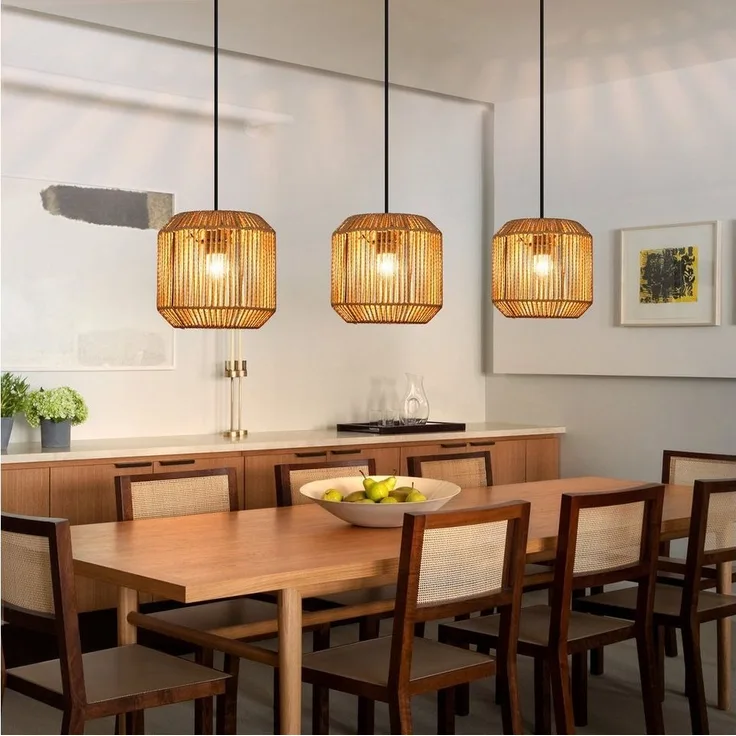 Nettlife Pendelleuchte Rattan 3 flammig Höhenverstellbar Boho E27 Hängeleuchte, Ballonflecht, Ohne Leuchtmittel, für Schlafzimmer Wohnzimmer/Ohne Leuchtmittel