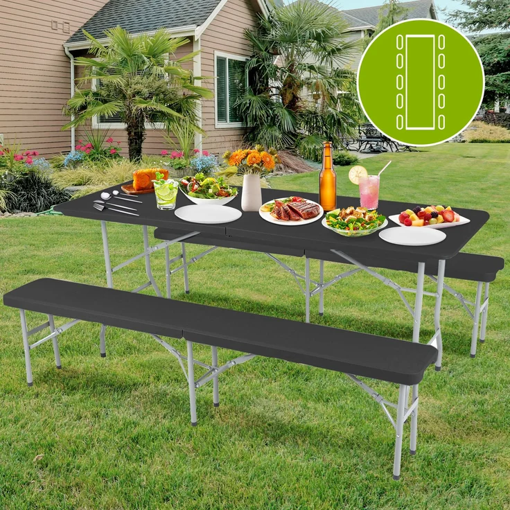 Strattore Bierzeltgarnitur, 3-teilig, Klappbar, Kunststoff, 180 x 70 x 74 cm, Schwarz – Bild 3