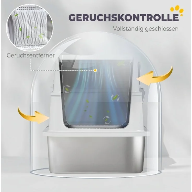 Katzentoilette aus Edelstahl mit Deckel, 60,2x40,2x43,3 cm, Hellgrau – Bild 3