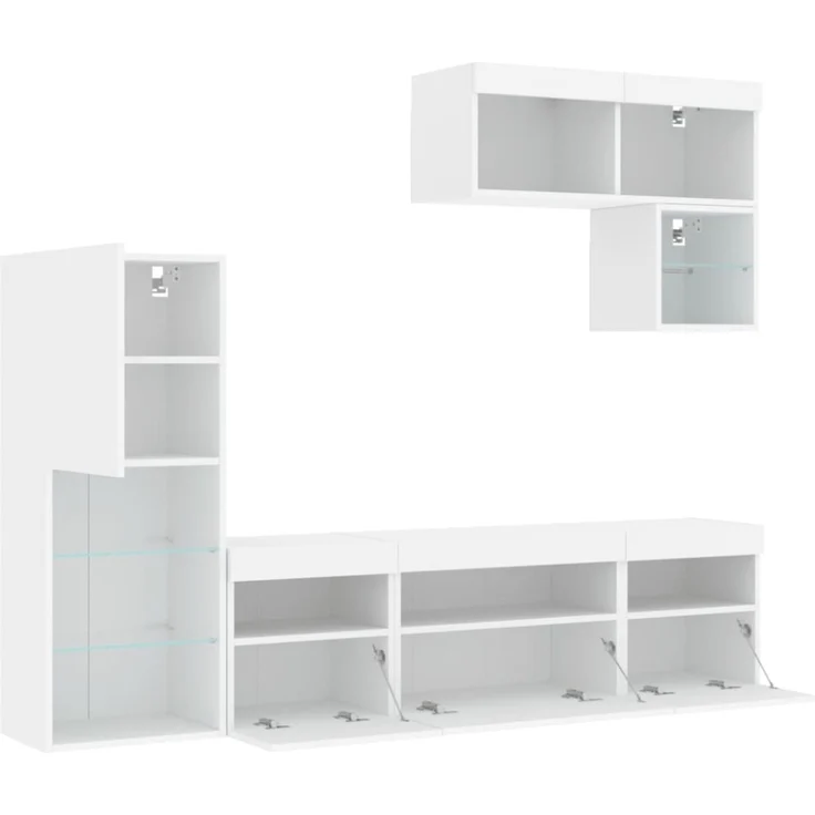 vidaXL 6-tlg. Wohnwand mit LED-Beleuchtung Weiß Holzwerkstoff 3216732 – Bild 9
